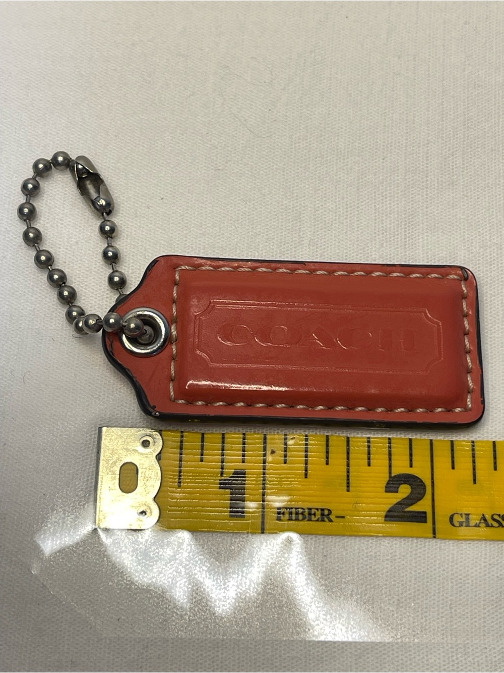 Coach Leather Hang Tag in Burnt Orange with Silver Ball Chain - Picture 3 of 3